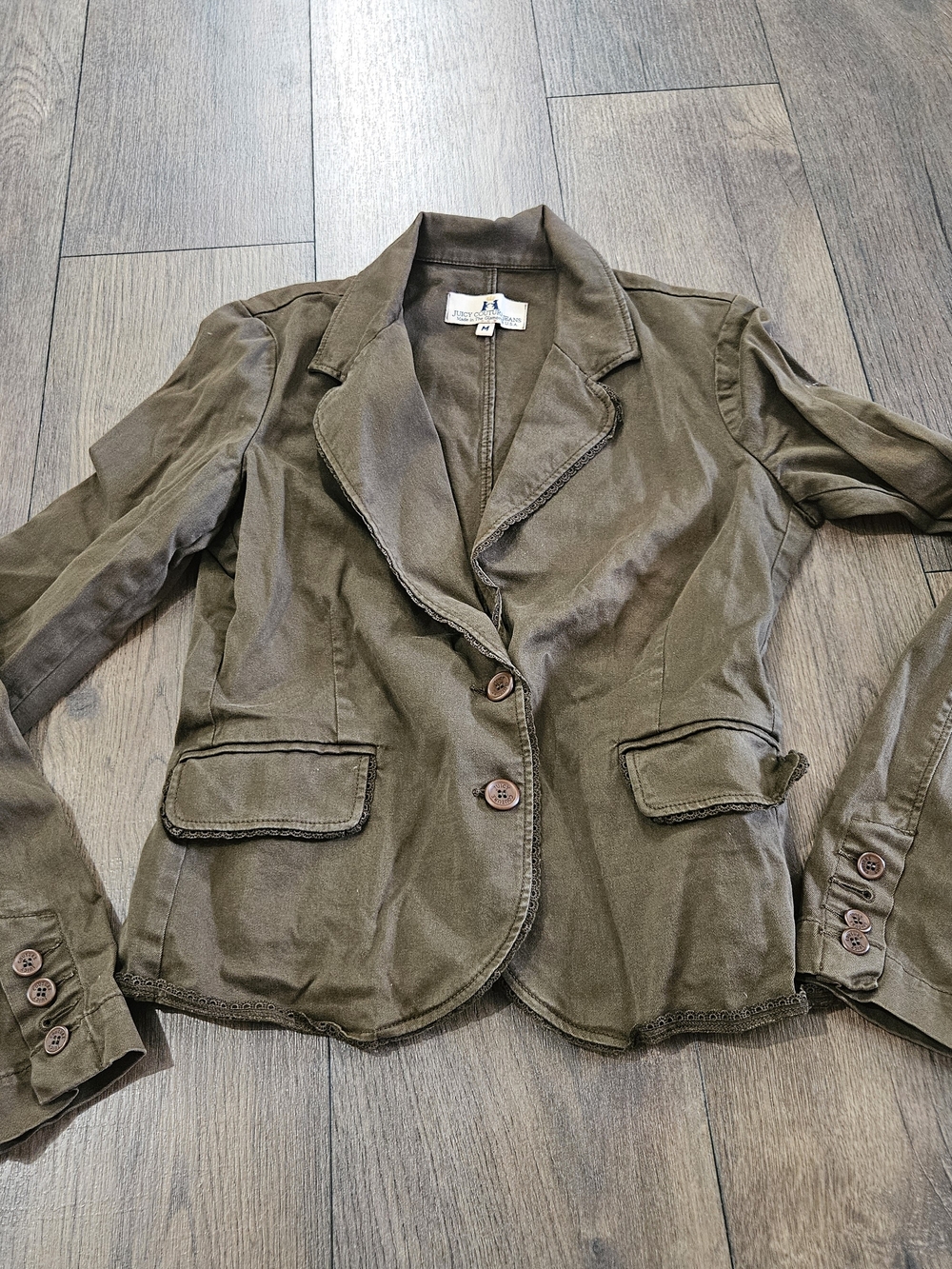 Vintage Juicy Couture Jeans Khaki Blazer with Heart Detail Size M